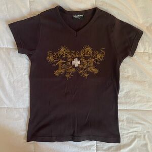 Y2K Switzerland Graphic Brown Baby Tee with Embroidery
